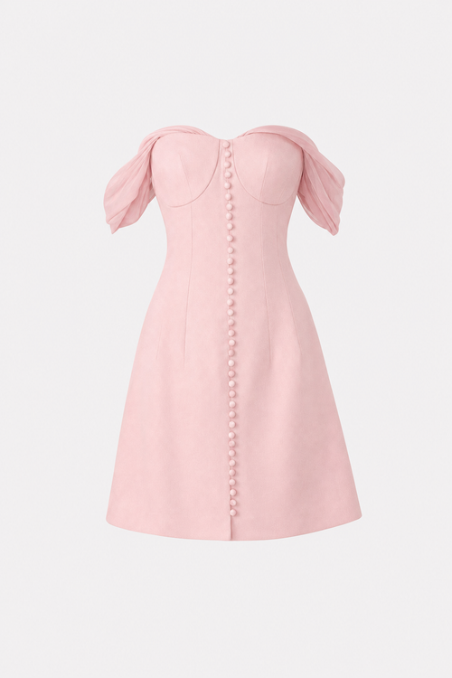 Pink satin off-shoulder corset mini dress