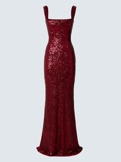 Sequin chiffon maxi dress with pleated bodice