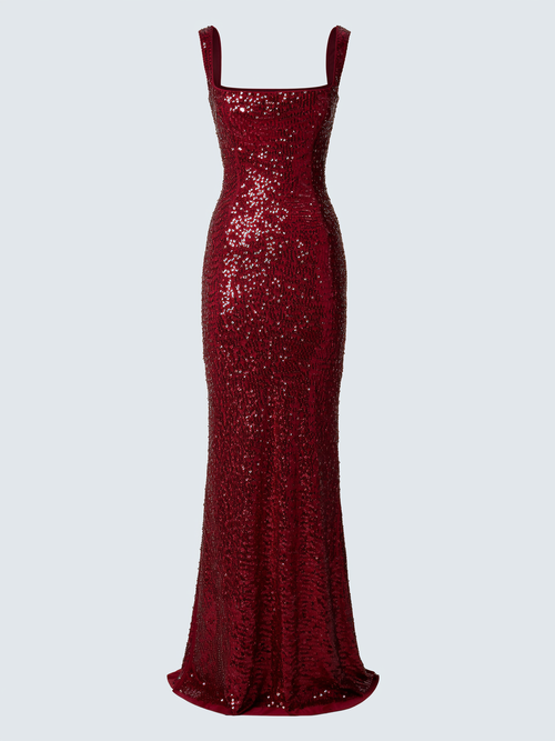 Sequin chiffon maxi dress with pleated bodice