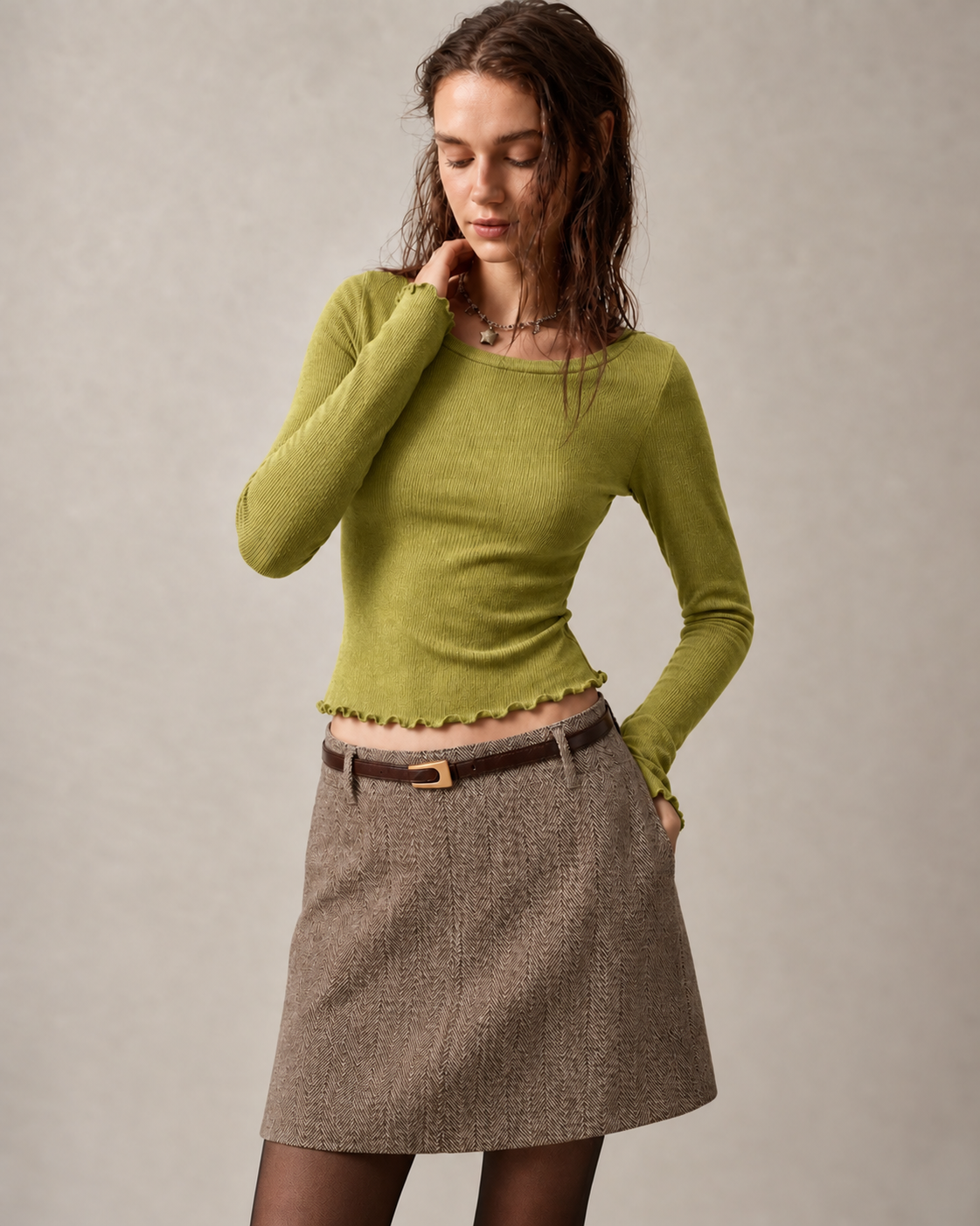 Knit Tee Long Sleeve Textured Crew Neck - 2