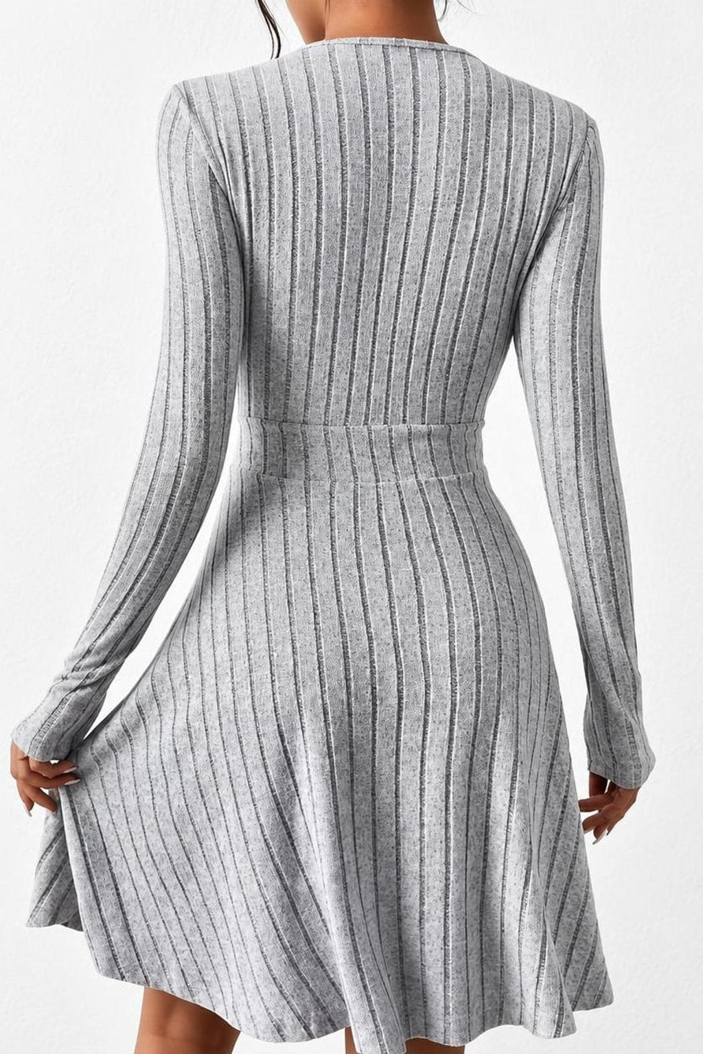 Stretch Knit A-Line Dress with V-Neck - 6