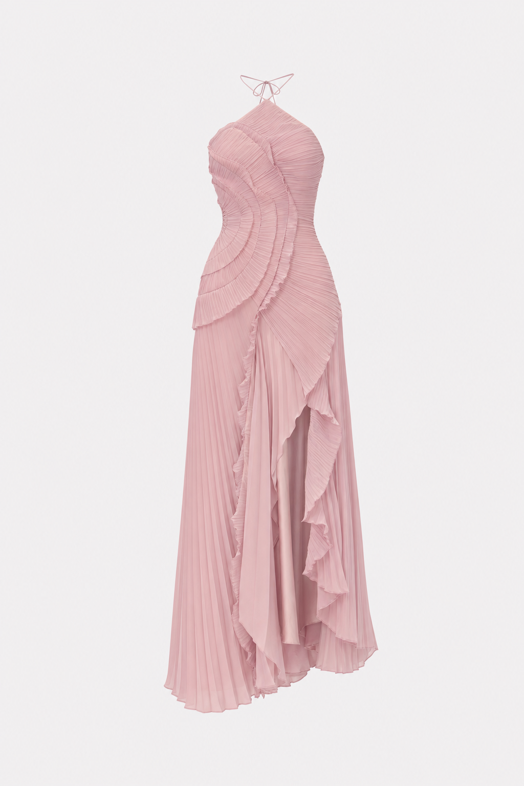 Pleated Halterneck Chiffon Midi Dress - view 7