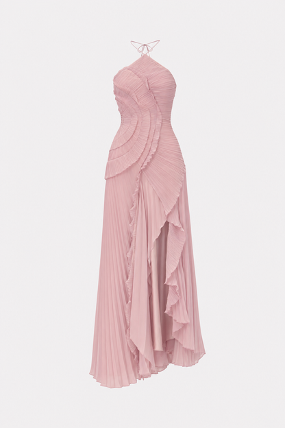 Pleated Halterneck Chiffon Midi Dress - view 7