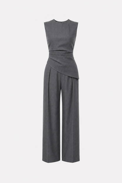Woven asymmetric top and pleated pants set