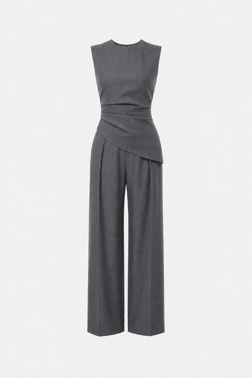 Woven asymmetric top and pleated pants set