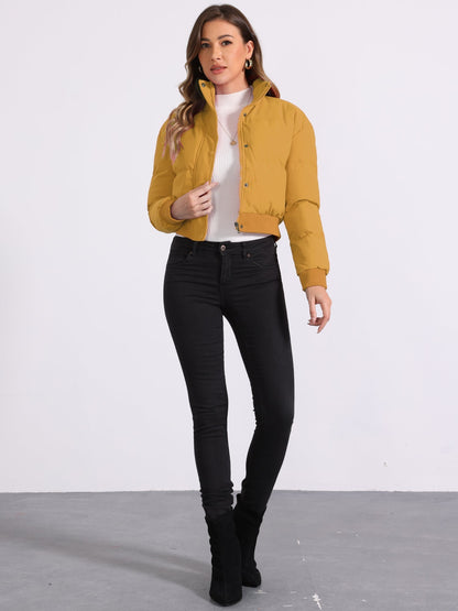 Padded Cropped Bomber Jacket With Stand Collar - view 13