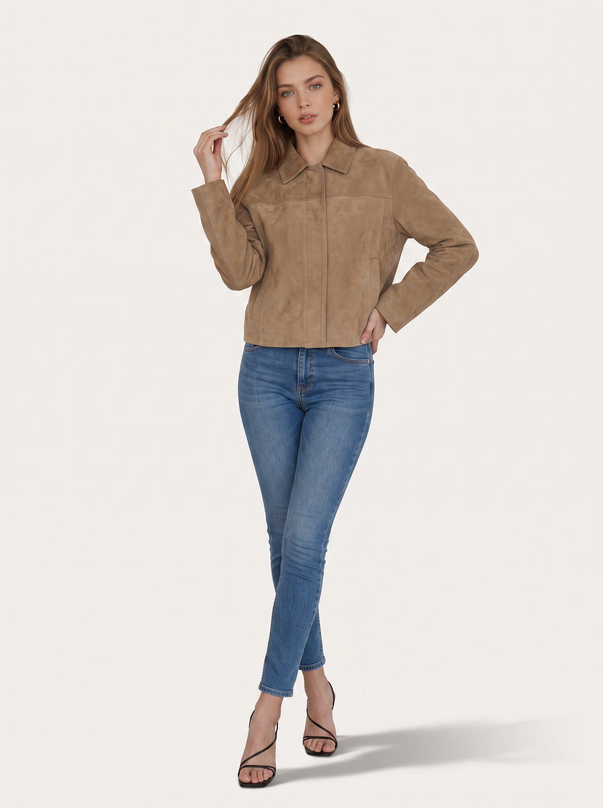 Beige short suede jacket - view 5