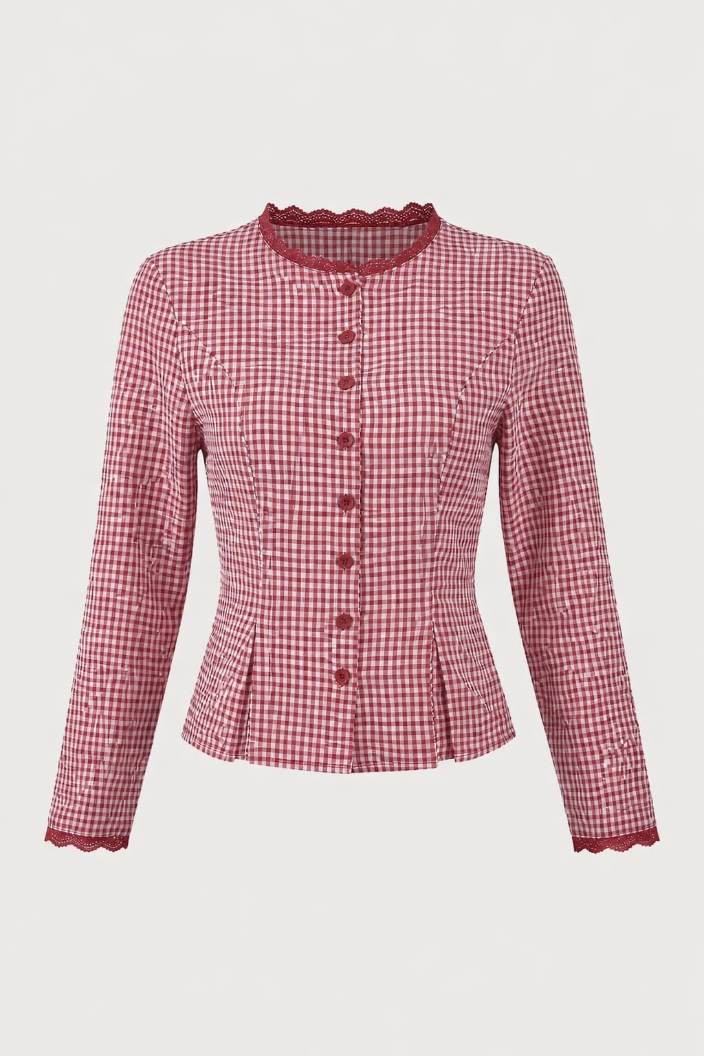 Polyester Shirt With Lace Tie And Plaid Detail - 1