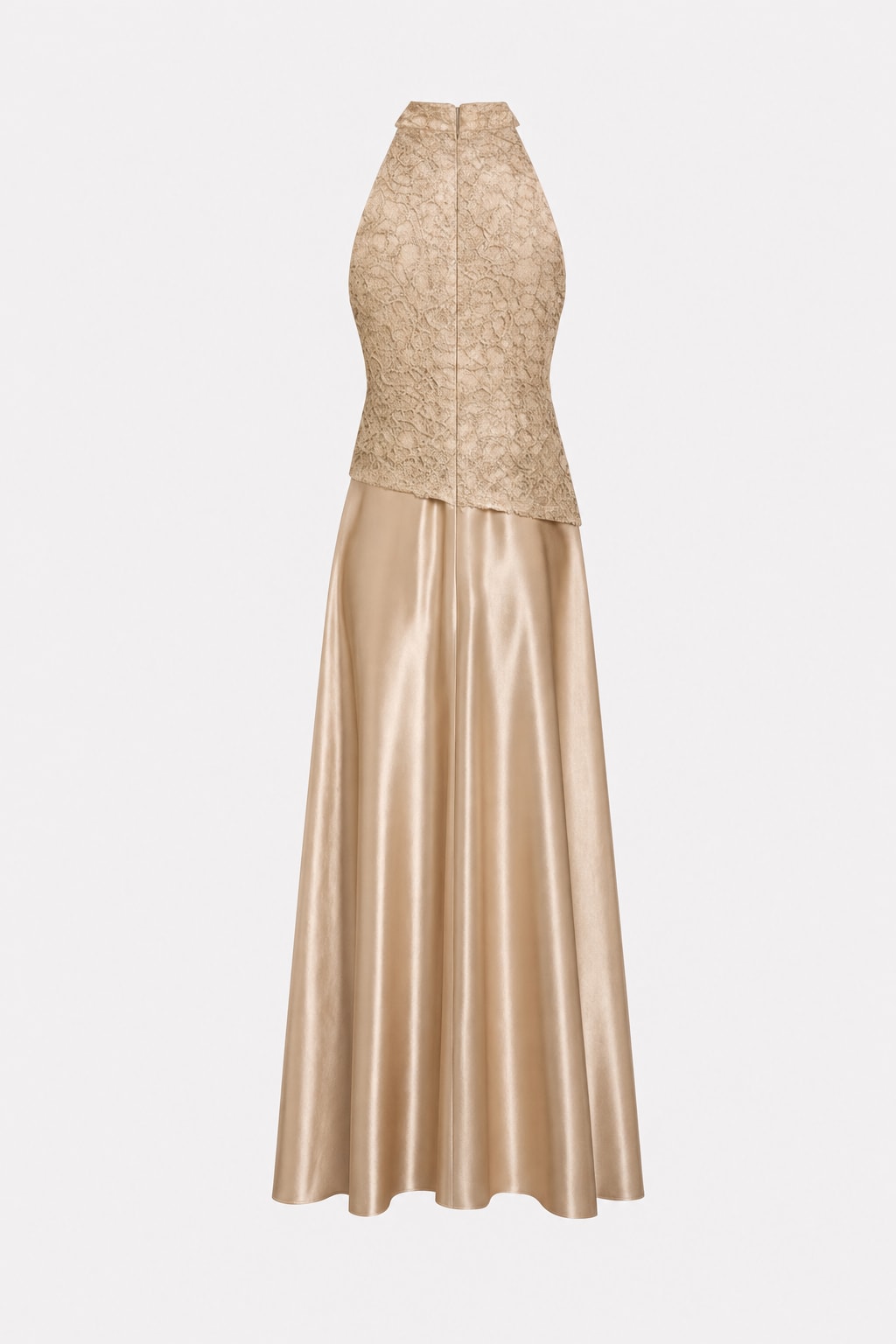 Lace Satin Halter A-Line Maxi Dress - 6