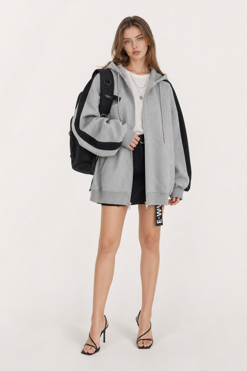 Oversized soft-touch hooded jacket with pockets - view 3