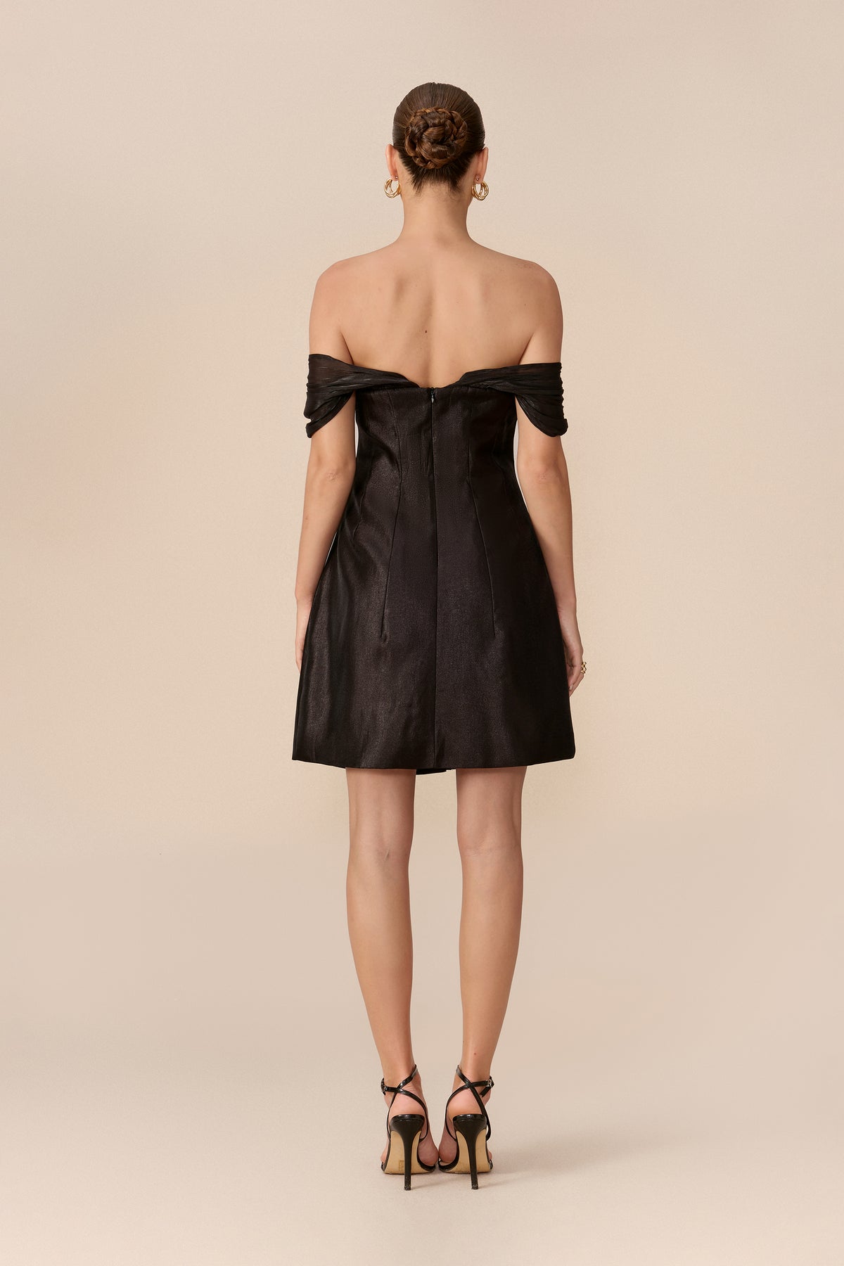 Black satin off-shoulder corset mini dress - view 4
