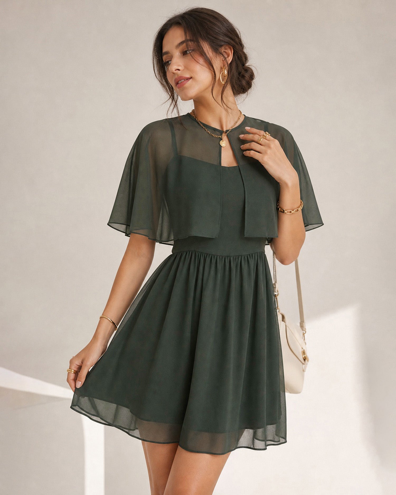 Green Sweetheart Chiffon Mini Dress - view 5