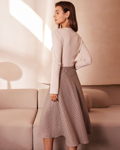 Apricot ribbed knit button-up top - view 5