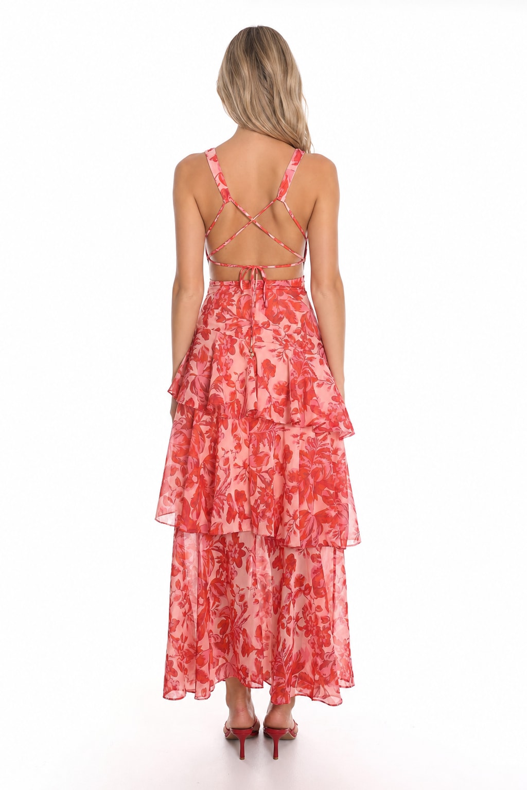 Polyester Ruffle Midi Dress - 5