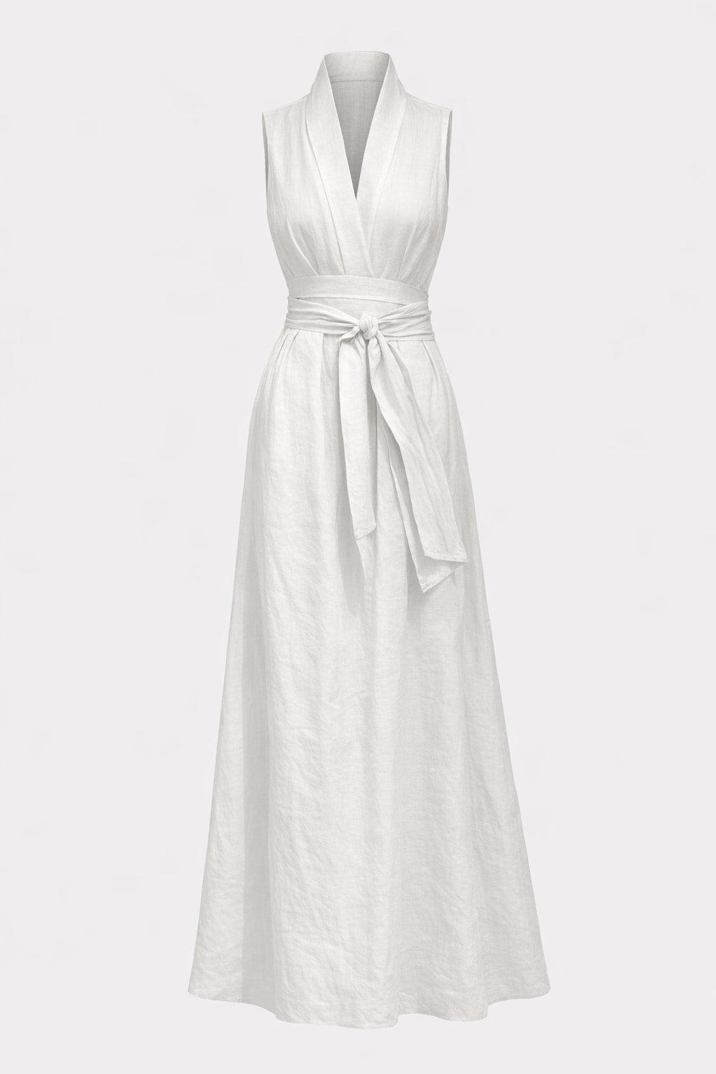 Cotton Linen Blend Maxi Dress with V-Neck Belted Waist - 1
