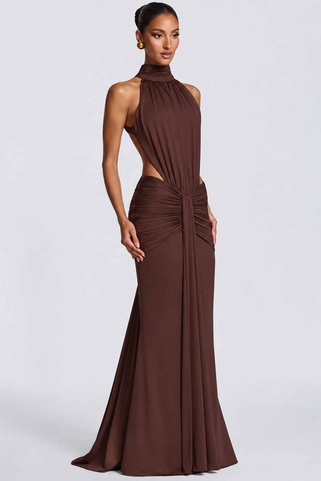Synthetic Fiber Maxi Dress Backless Turtleneck - 3