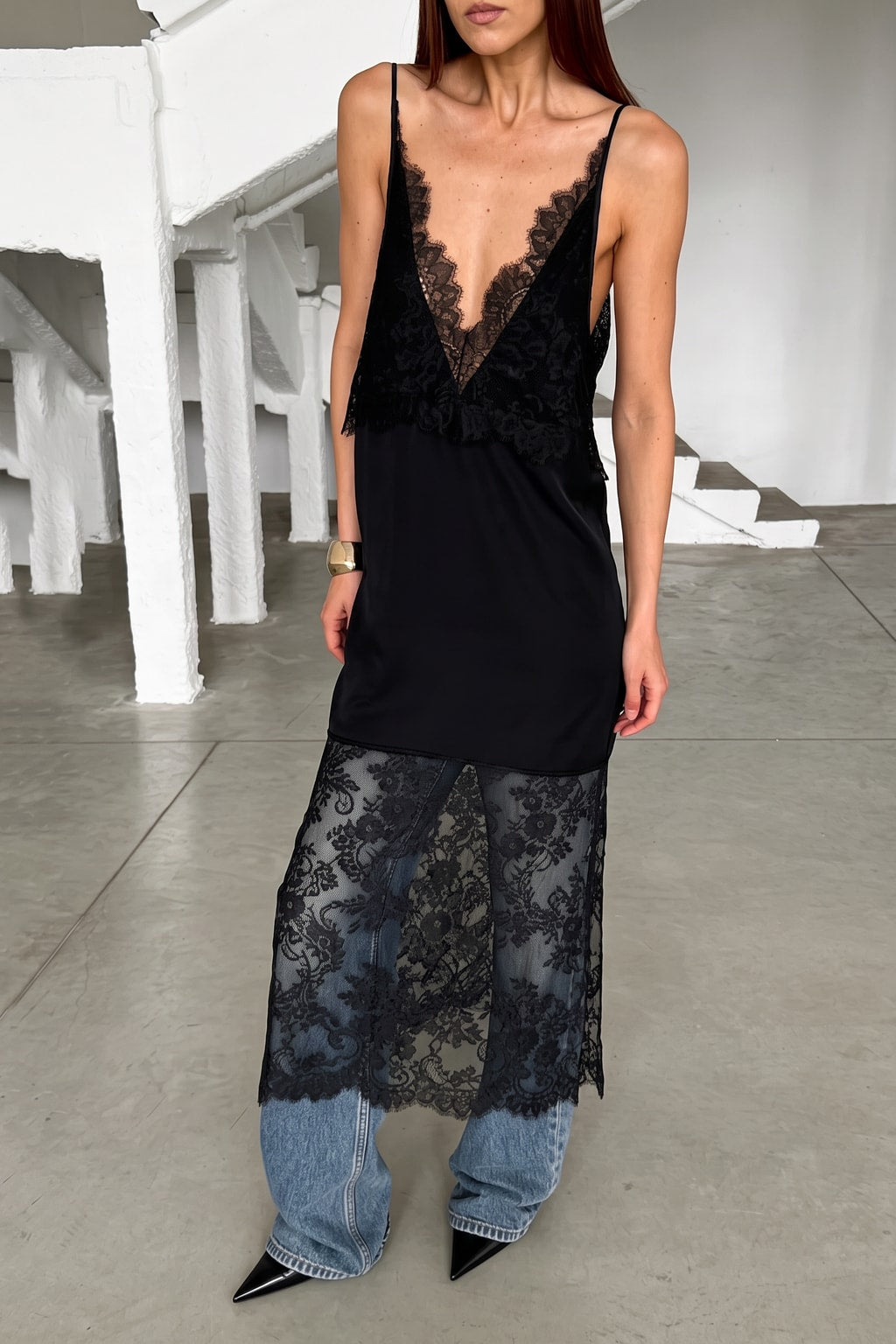 Polyester Blend Dress With Lace Detail - 5