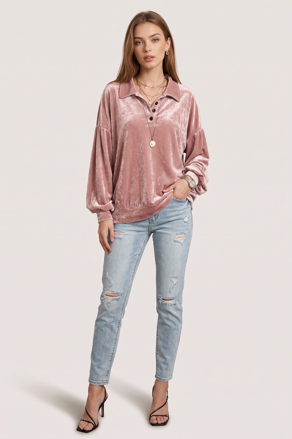 Cotton Pullover with Relaxed Fit and Soft Collar - 2