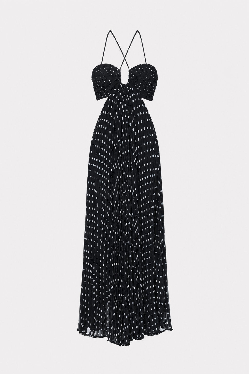 Woven Polka Dot Pleated Maxi Dress With Cut-Out Detail - 1