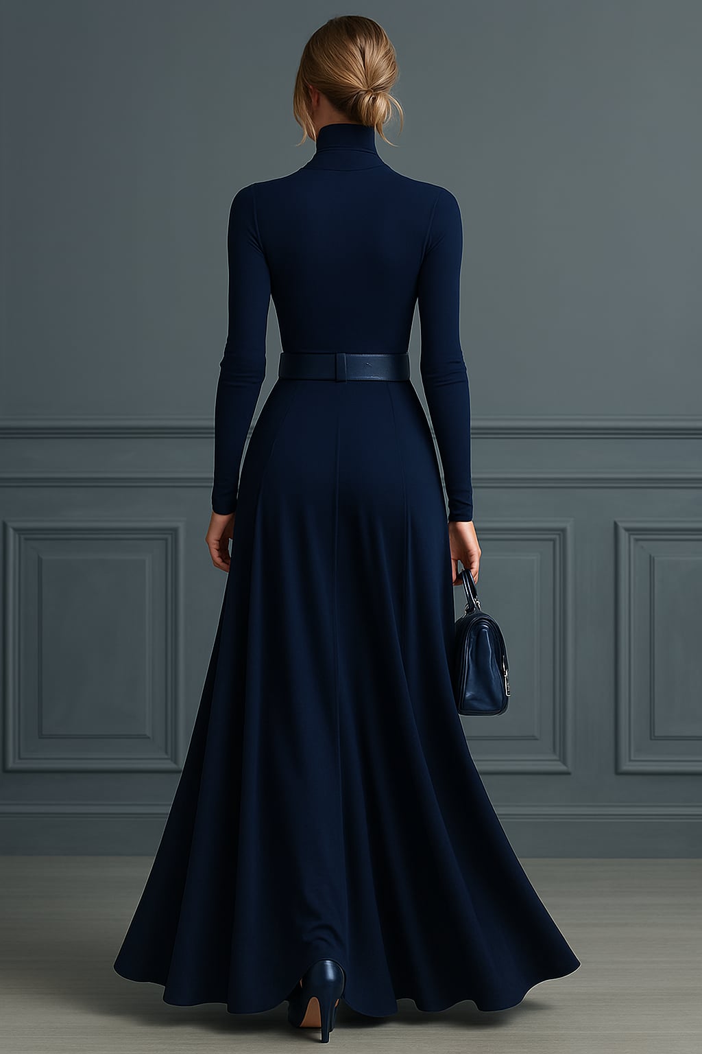 Knit Maxi Dress Dark Blue High-Neck - 6