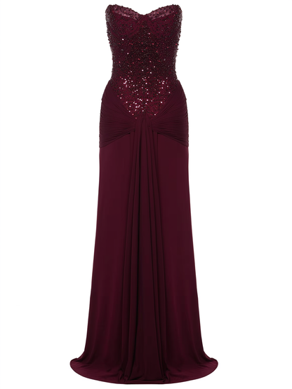 Sequined satin jersey off-shoulder maxi dress