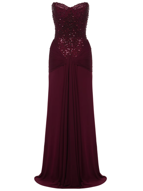 Sequined satin jersey off-shoulder maxi dress