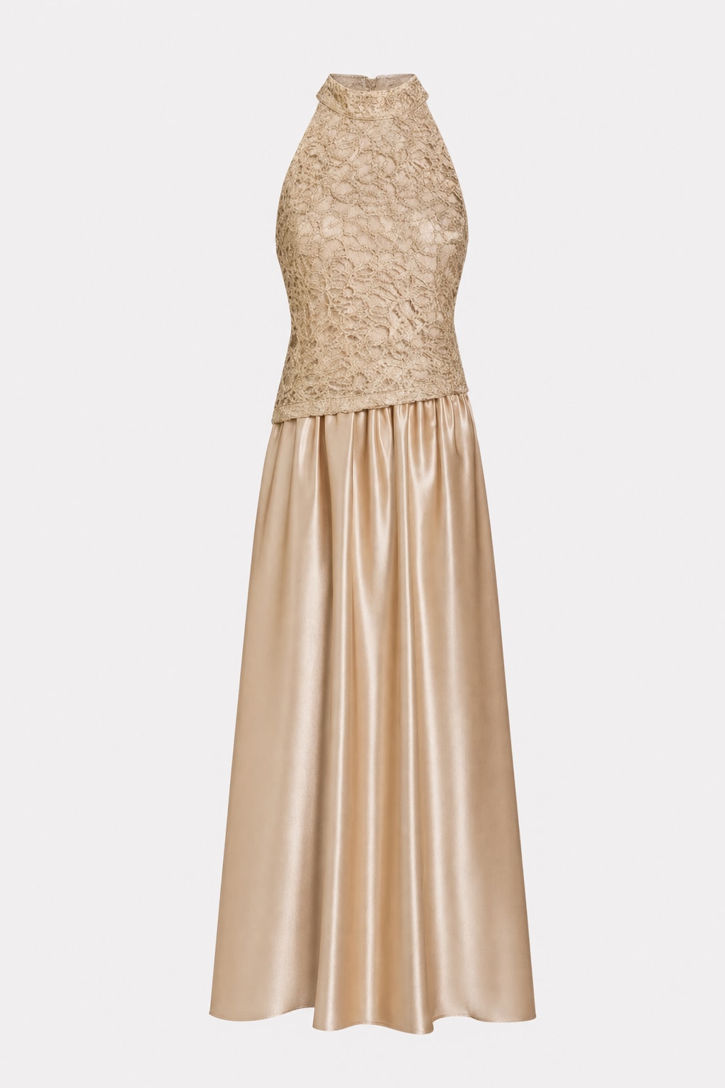 Lace Satin Halter A-Line Maxi Dress - 1