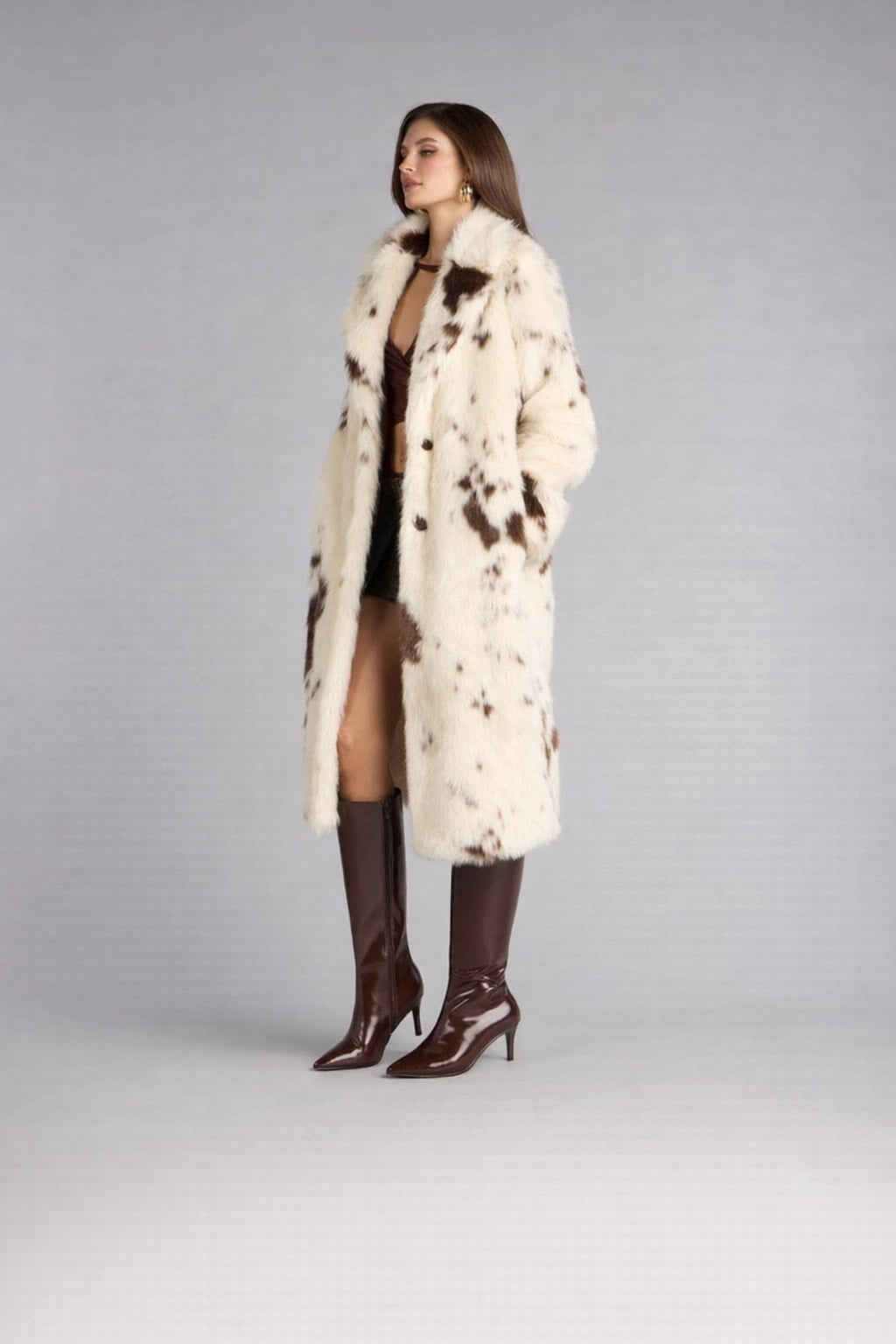 Faux Fur Coat With Longline Collared Silhouette - 6