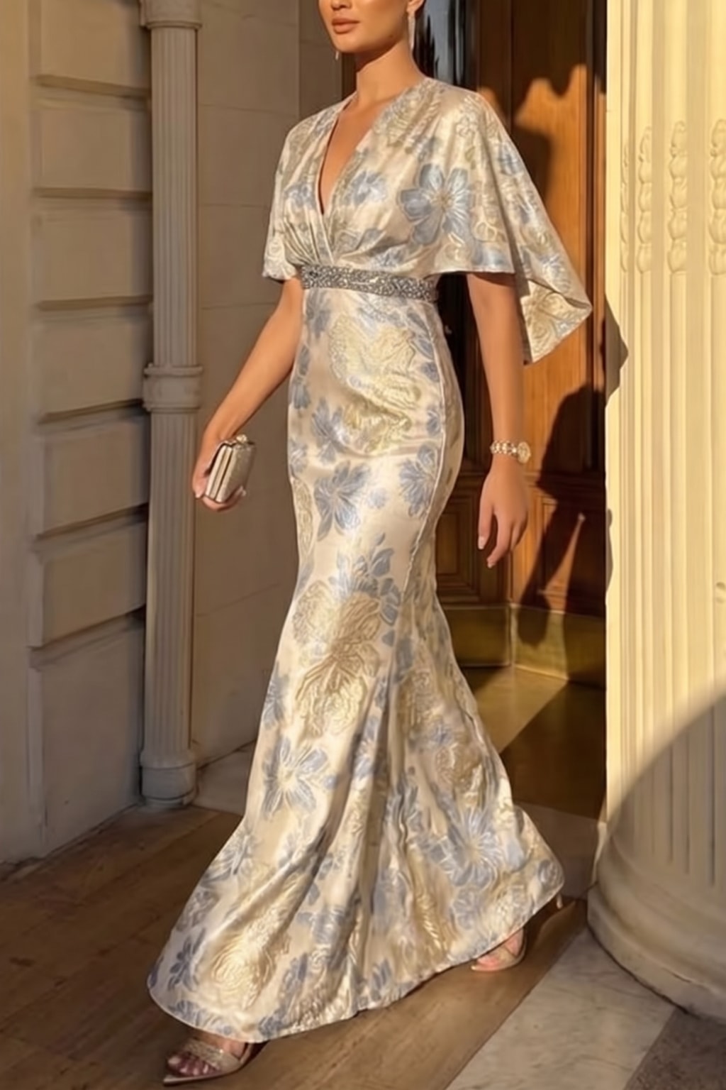 Polyester Mermaid Maxi Gown with Embellished Belt - 5
