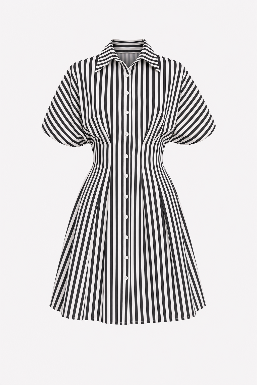Striped Cotton Blend Shirt Dress, Cinched Waist - view 8