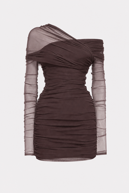 One-Shoulder Ruched Mesh Mini Dress - view 7