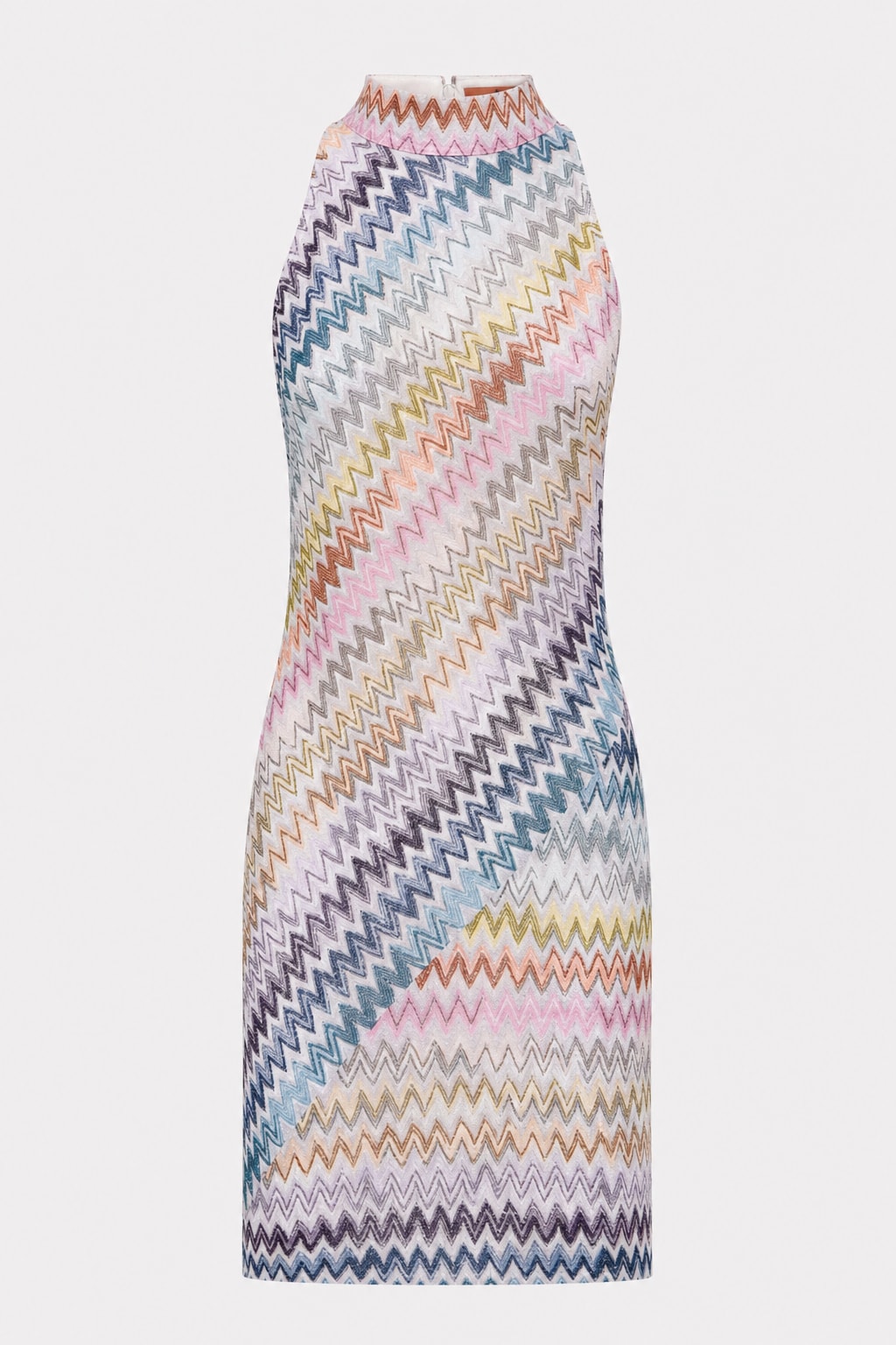 Effortless Polyester Zigzag Knit High-Neck Mini Dress - 1