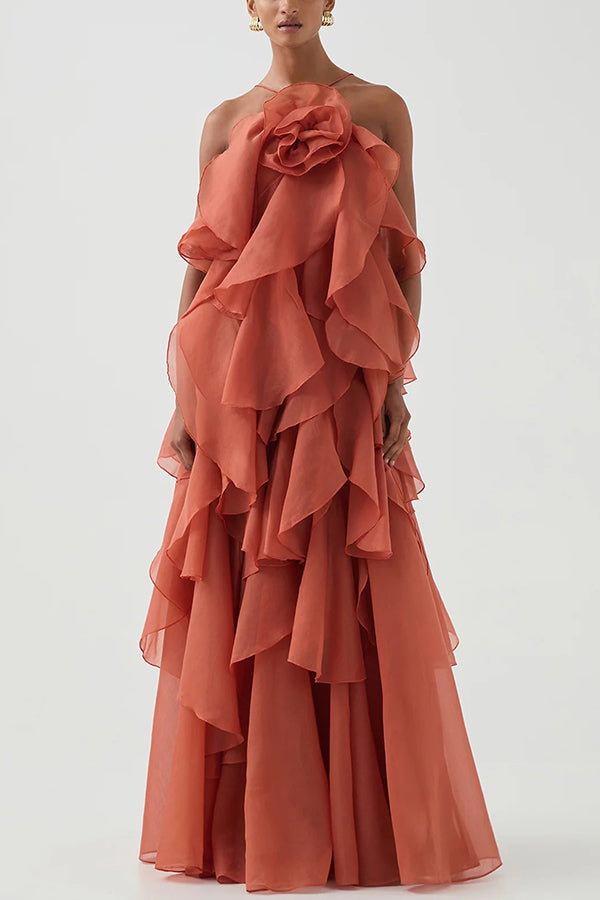 Halter Maxi Dress With Tiered Ruffle Hem - view 2