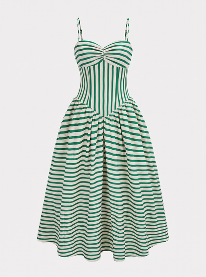 Striped ruched maxi dress with back zip