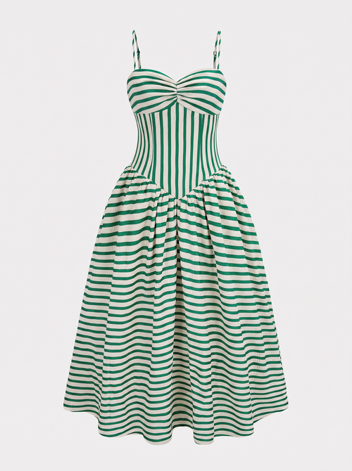 Striped ruched maxi dress with back zip