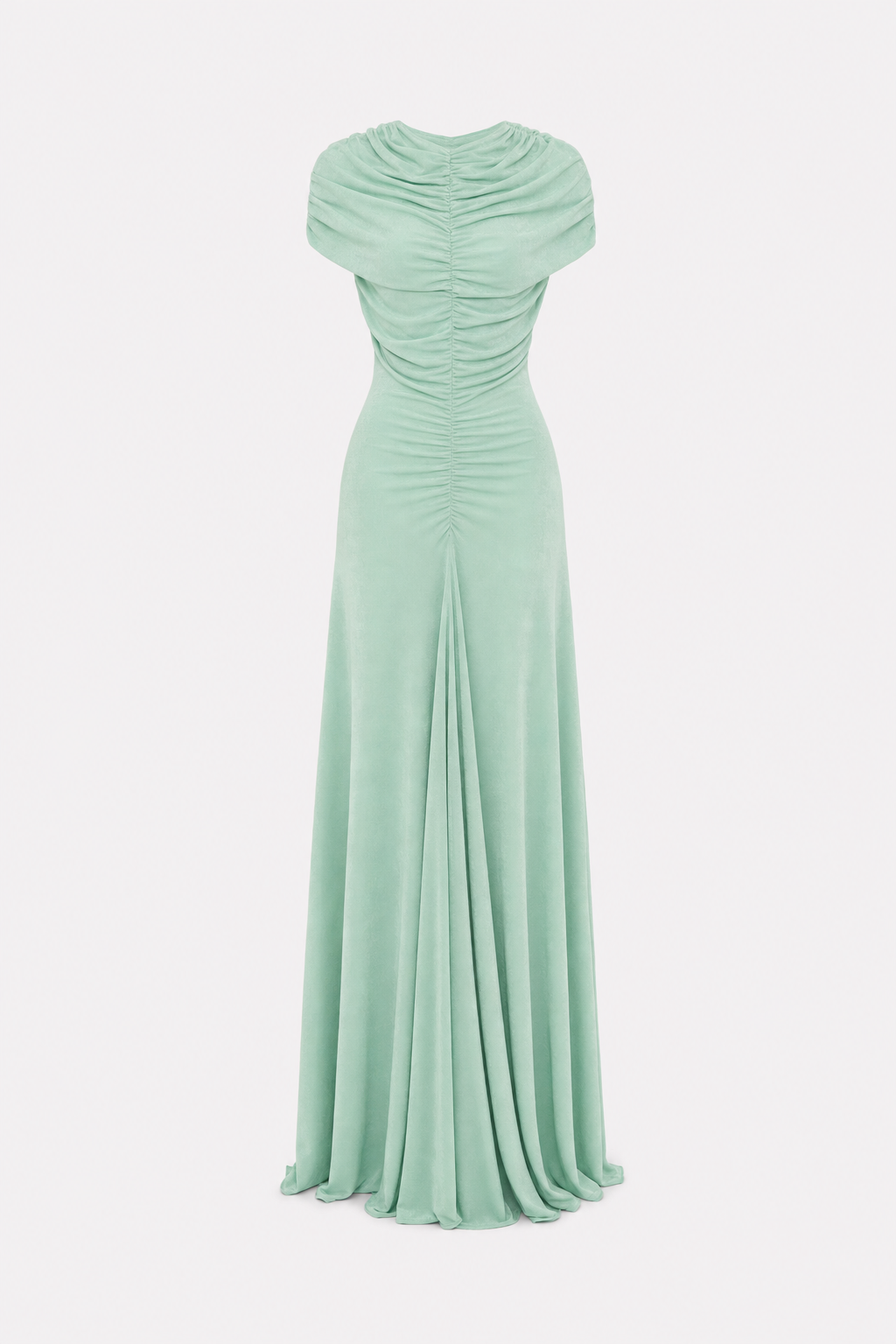 Green velvet ruched cap sleeve maxi dress