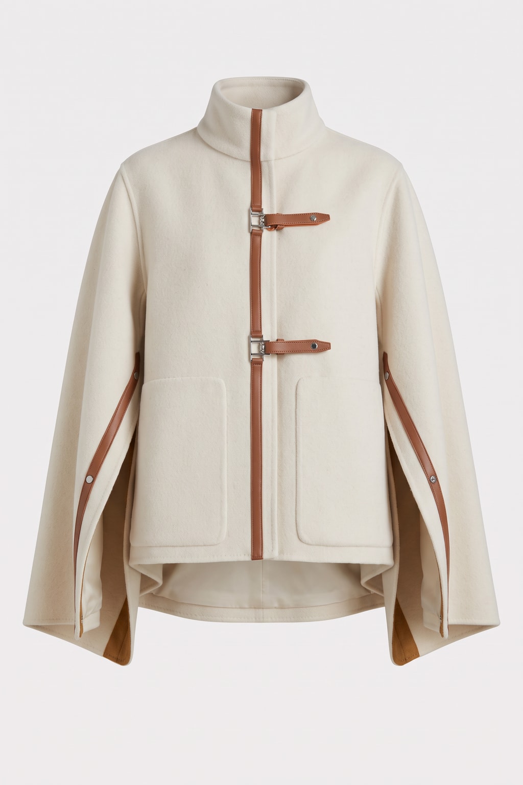 Long Sleeves Buckle High-Neck Coat - 1