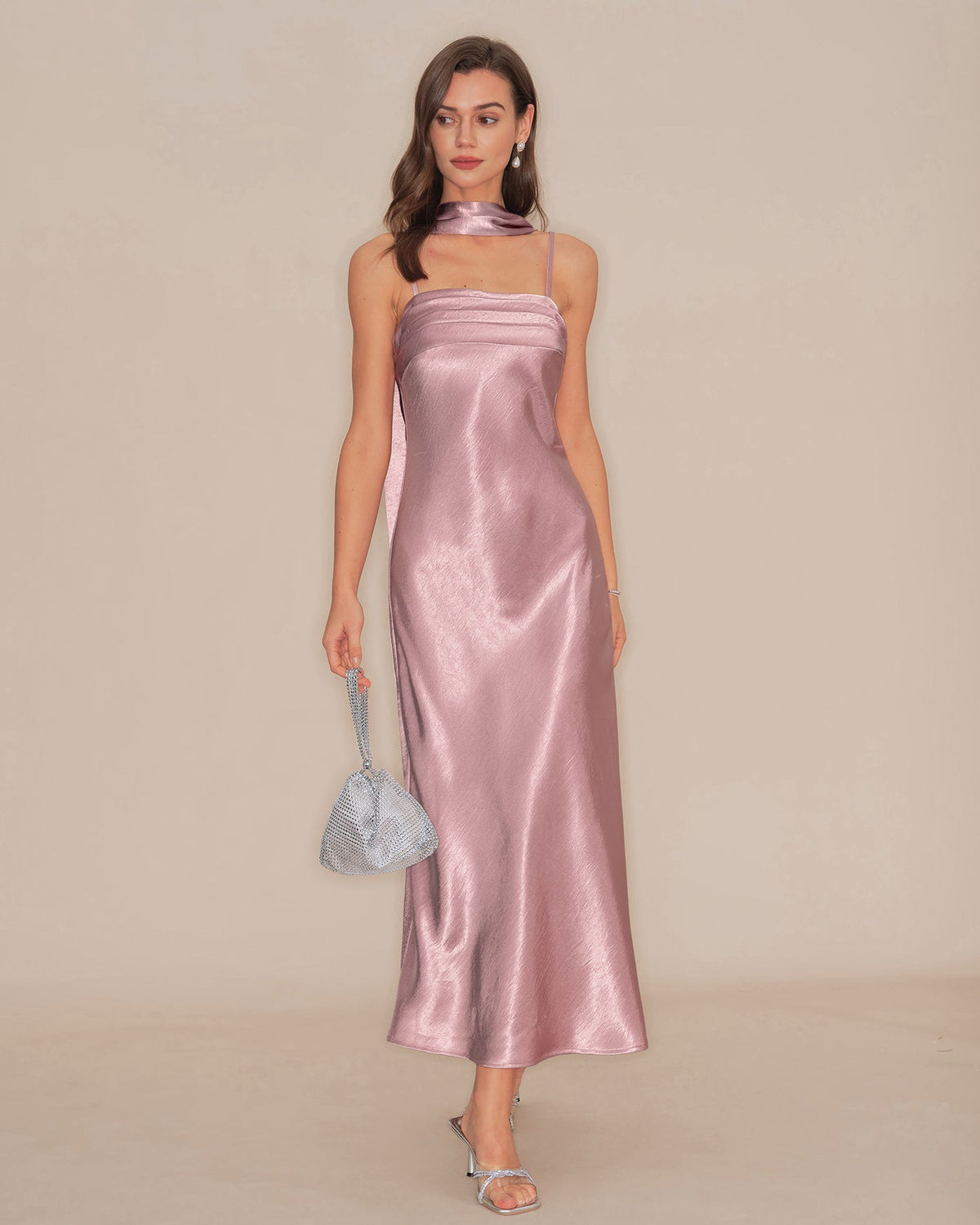 Pink Mermaid Satin Maxi Dress With Open Back - view 2