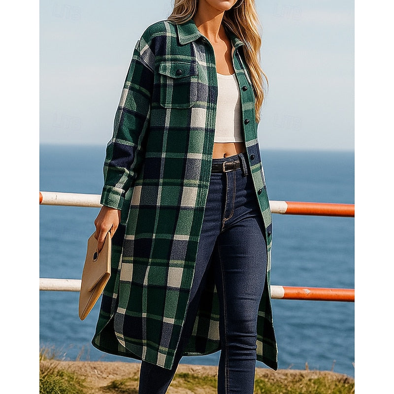 Longline Checked Coat - view 6