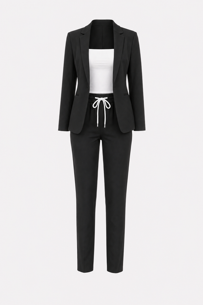Black Shawl Collar Blazer and Pants Set