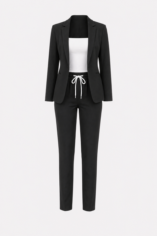 Black Shawl Collar Blazer and Pants Set