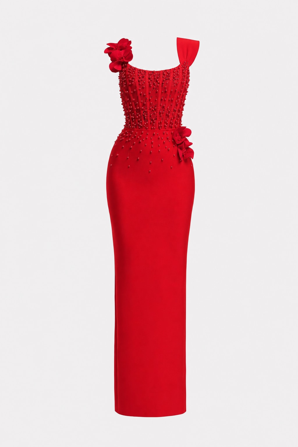 Bandage Maxi Dress With Square Neck And Pearl Detail - 1