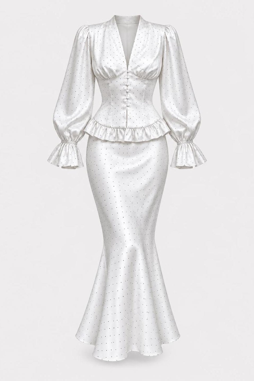 Polyester Two-Piece Skirt Set With Pleated V-Neck - 1