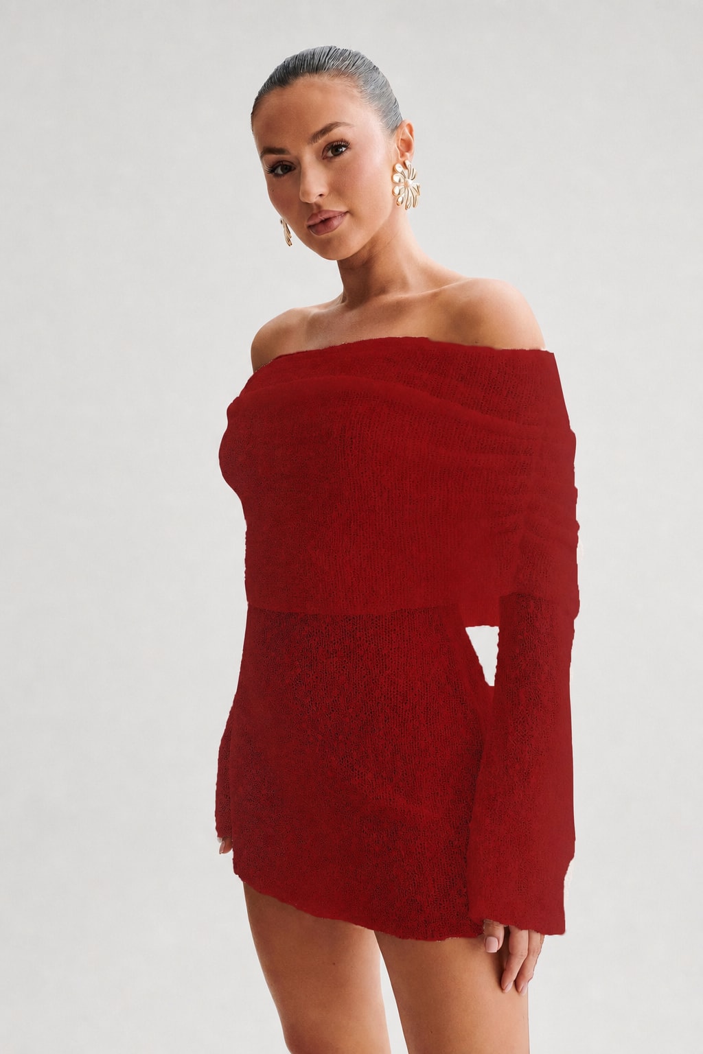 Knit Off-Shoulder Mini Dress - 9