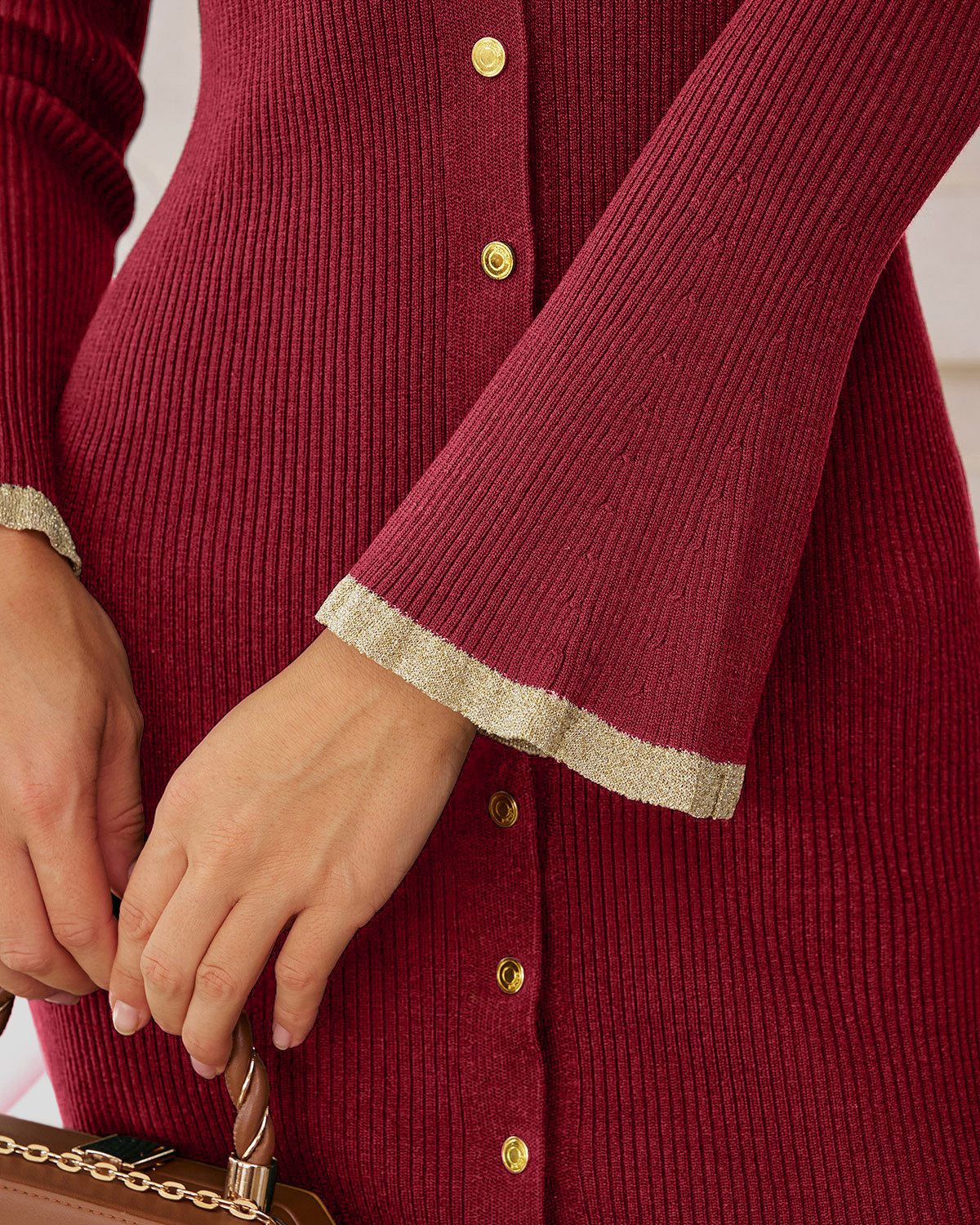 Wine red bell sleeve sweater mini dress - view 5