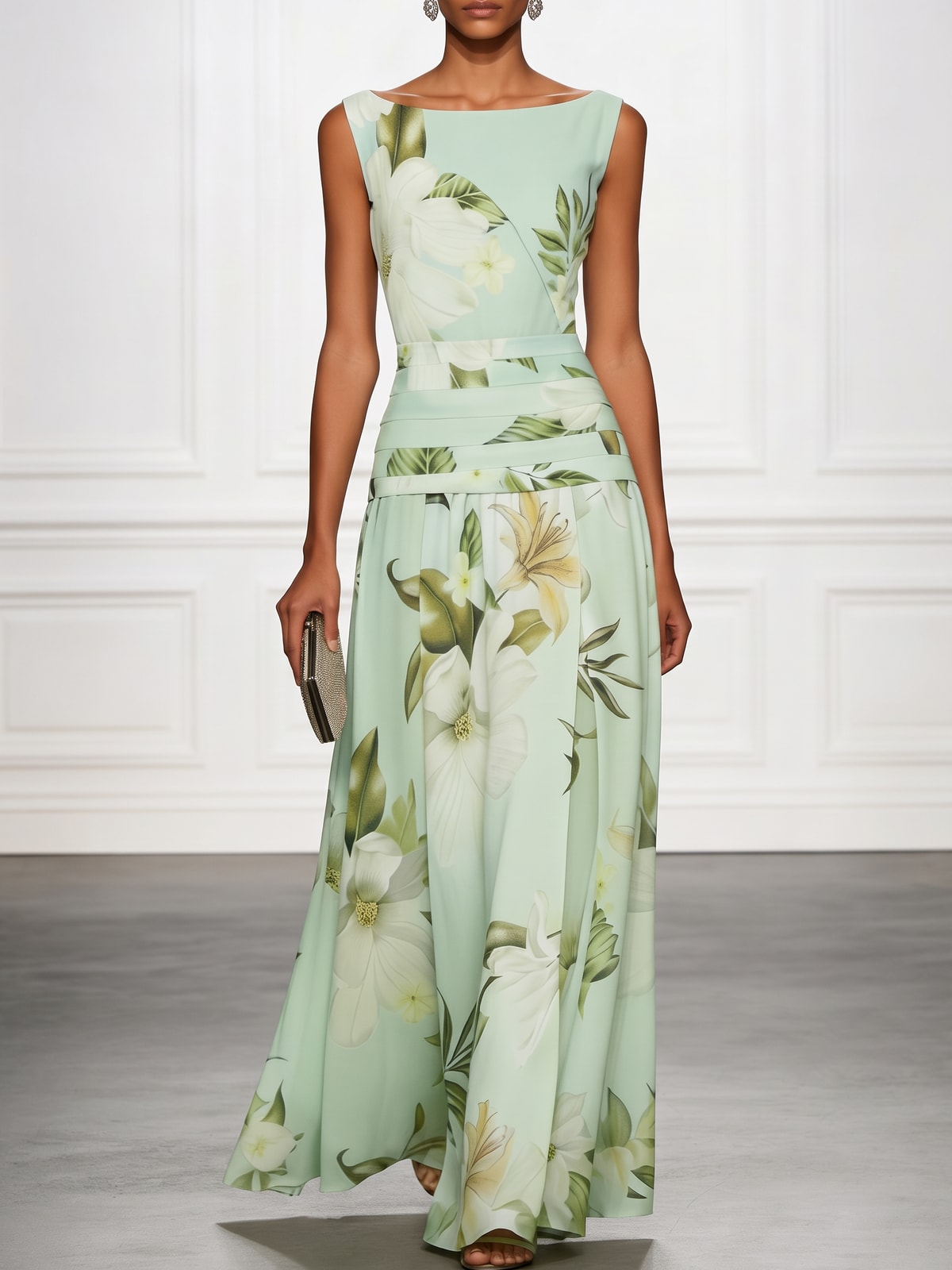 A-Line Maxi Dress With Boat Neck - 6