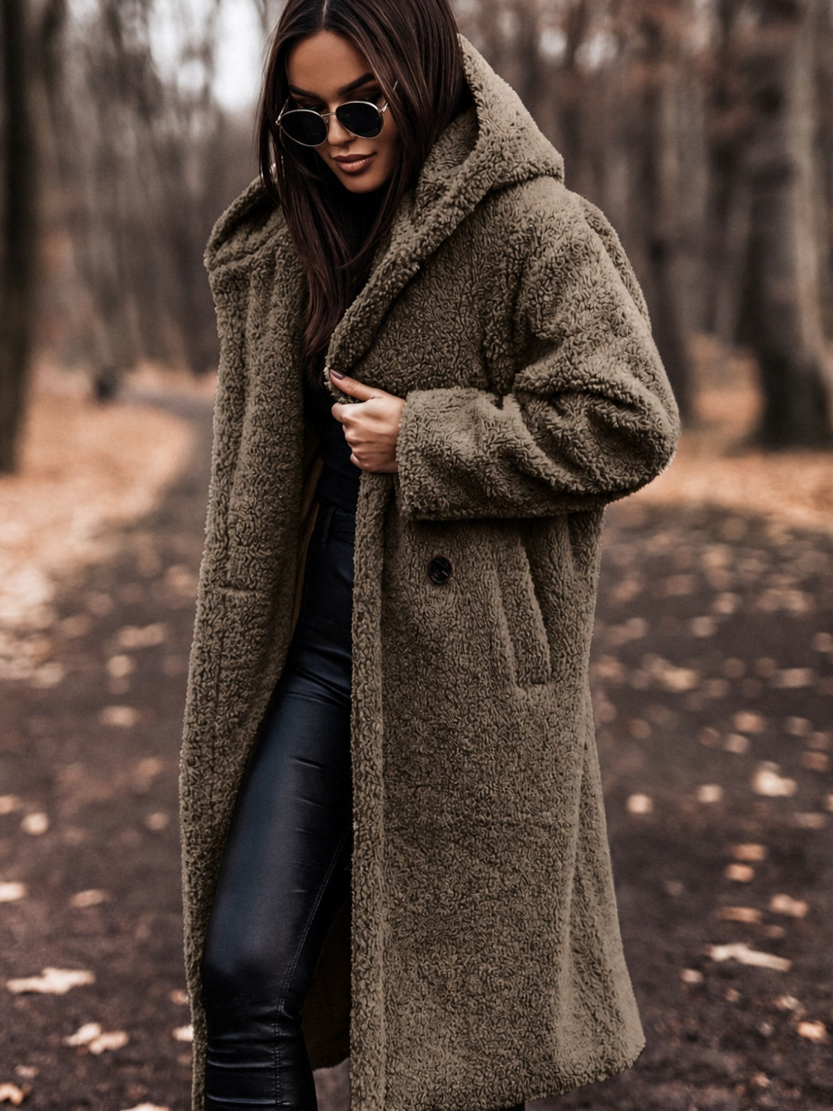 Women's Long Teddy Wool Coat With Hood Cozy Winter Warmth - 8