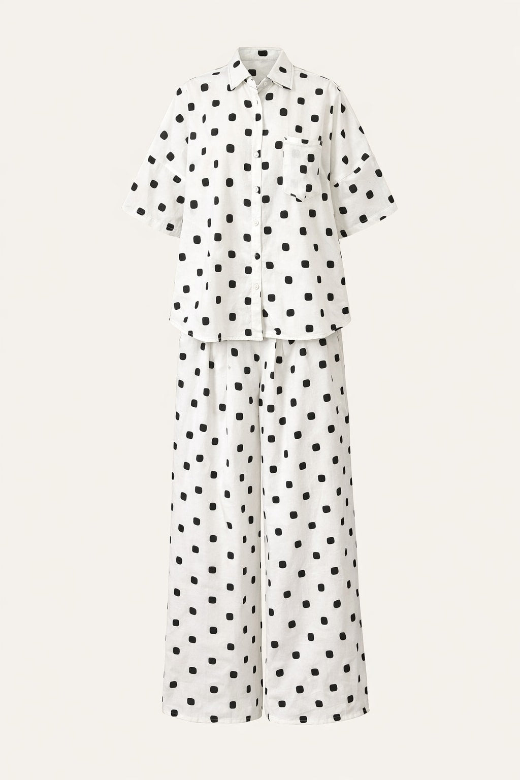 Lightweight Polka Dot Pants Set with Oversized Shirt - 1