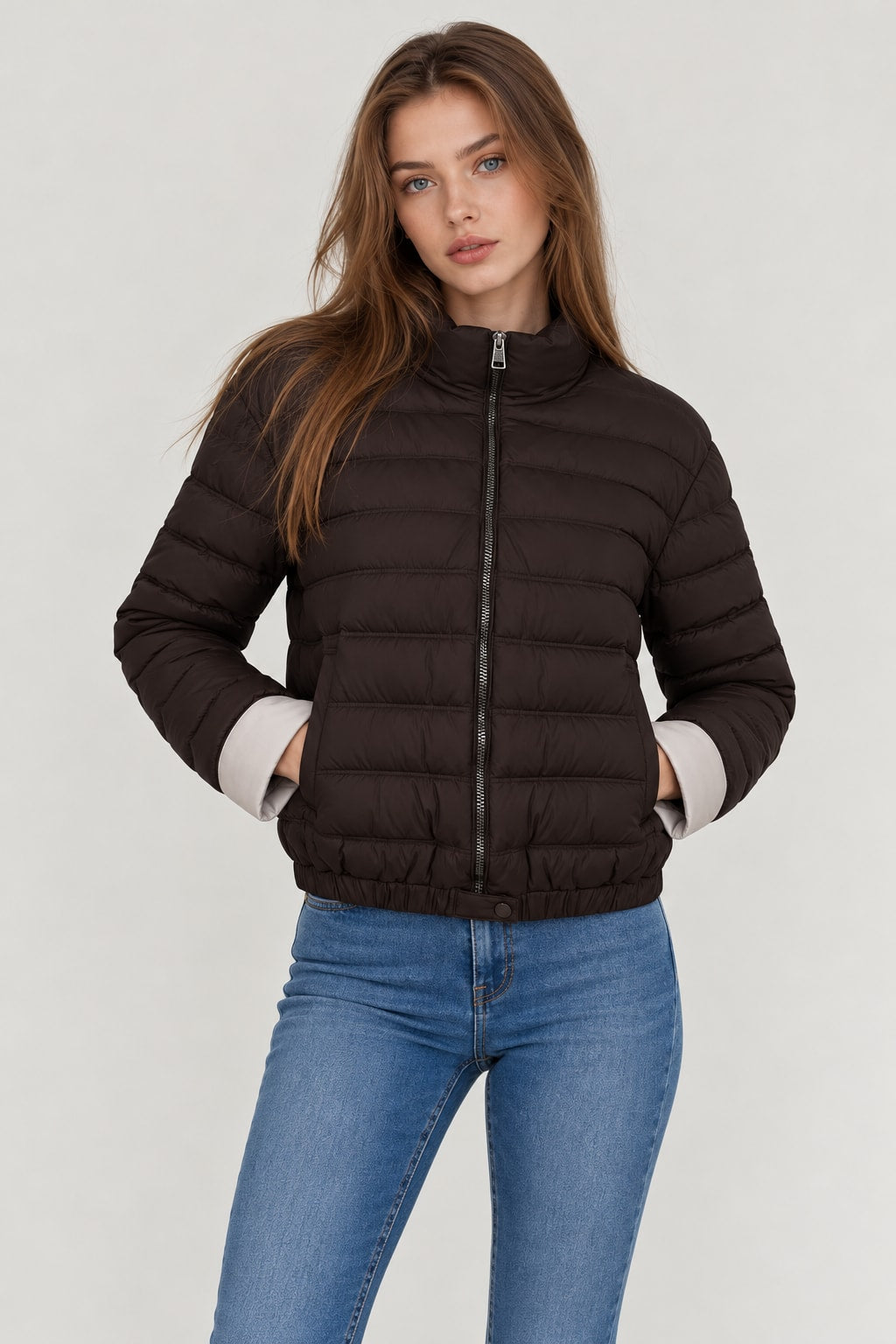 Women Stand Collar Short Parka Winter Padded Jacket - 10