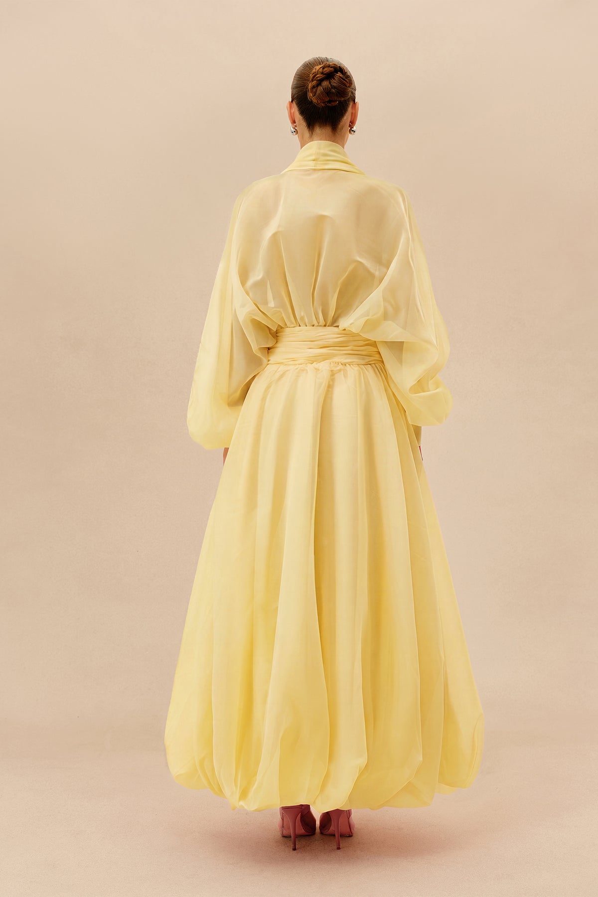 Organza Puff Sleeve Maxi Dress in Yellow - view 4